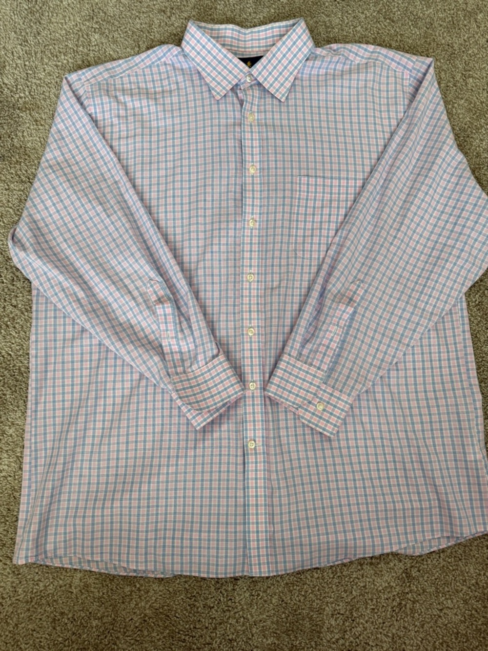Stafford Men's Plaid Dress Shirt - Light Blue & Pink size 18 - 34,35